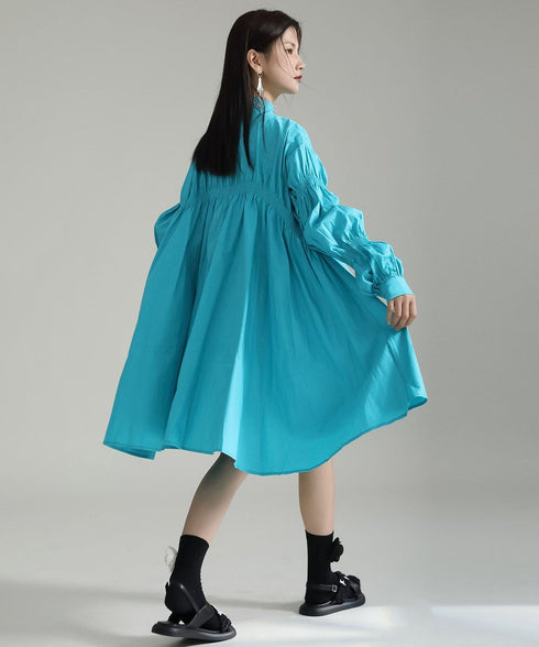 Gather Twist Balloon Shirt Dress